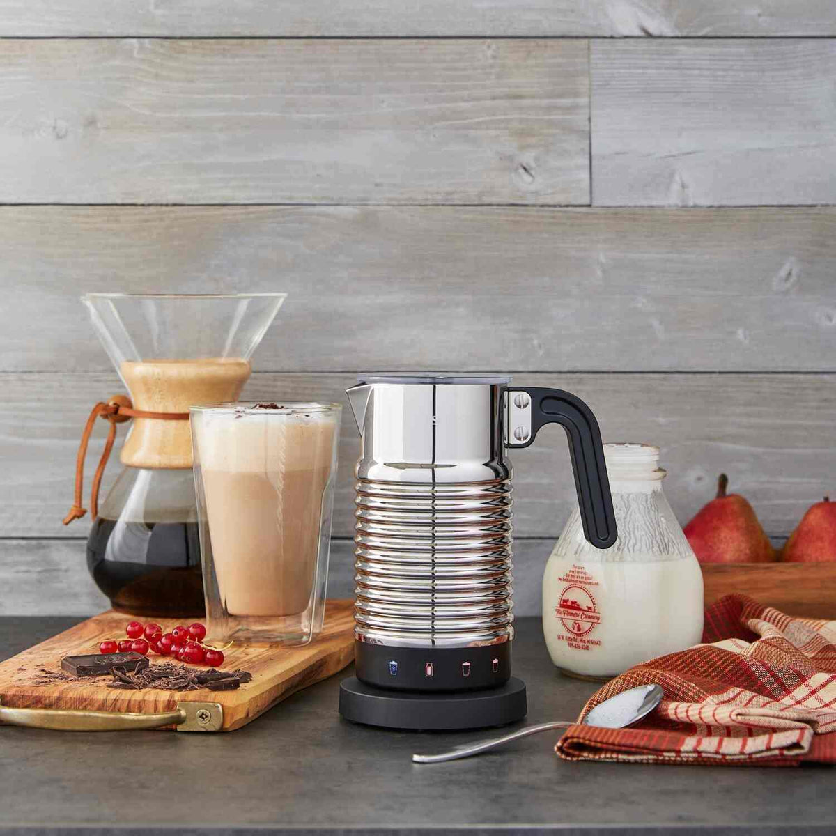 Nespresso Aeroccino 4 silver electric milk frother with ergonomic handle and dishwasher safe chrome jug