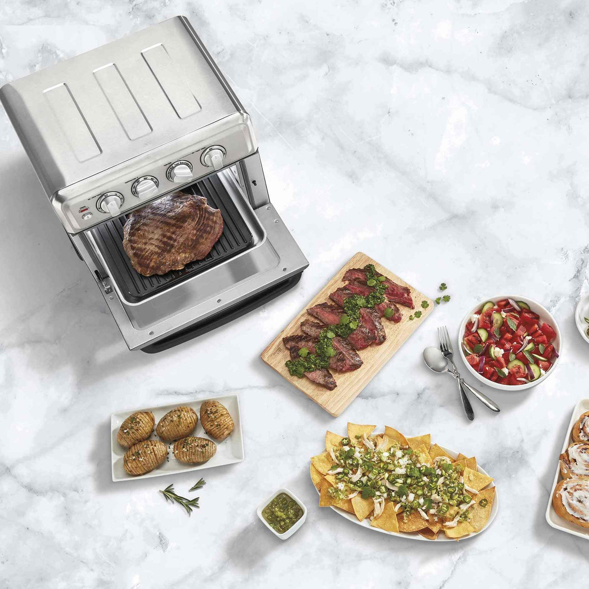 Cuisinart Air Fryer Toaster Oven 7-in-1 stainless steel kitchen appliance with air fryer basket and baking pan