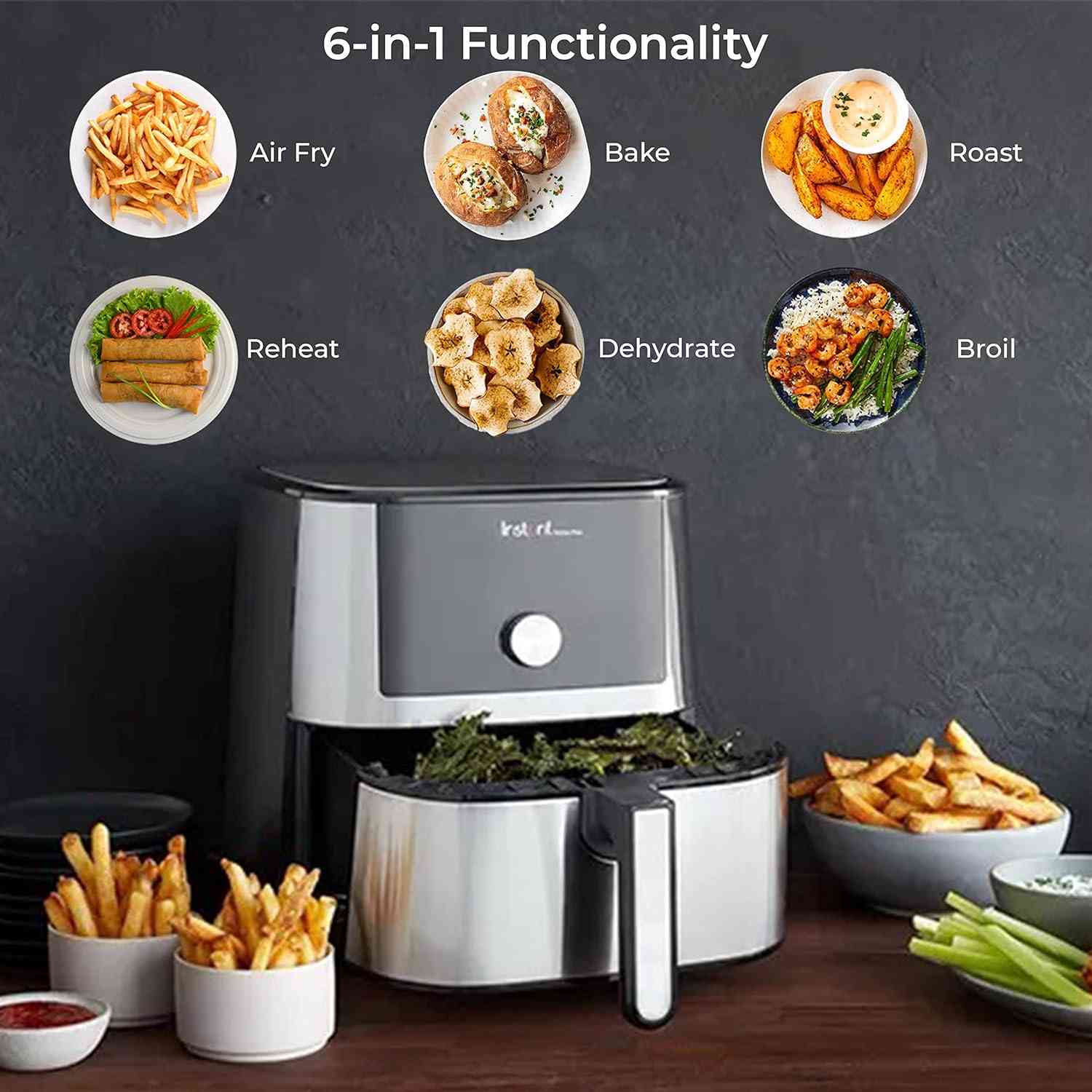 Instant Pot 6-Qt XL Vortex Plus Air Fryer stainless steel with 6-in-1 cooking functions and EvenCrisp technology