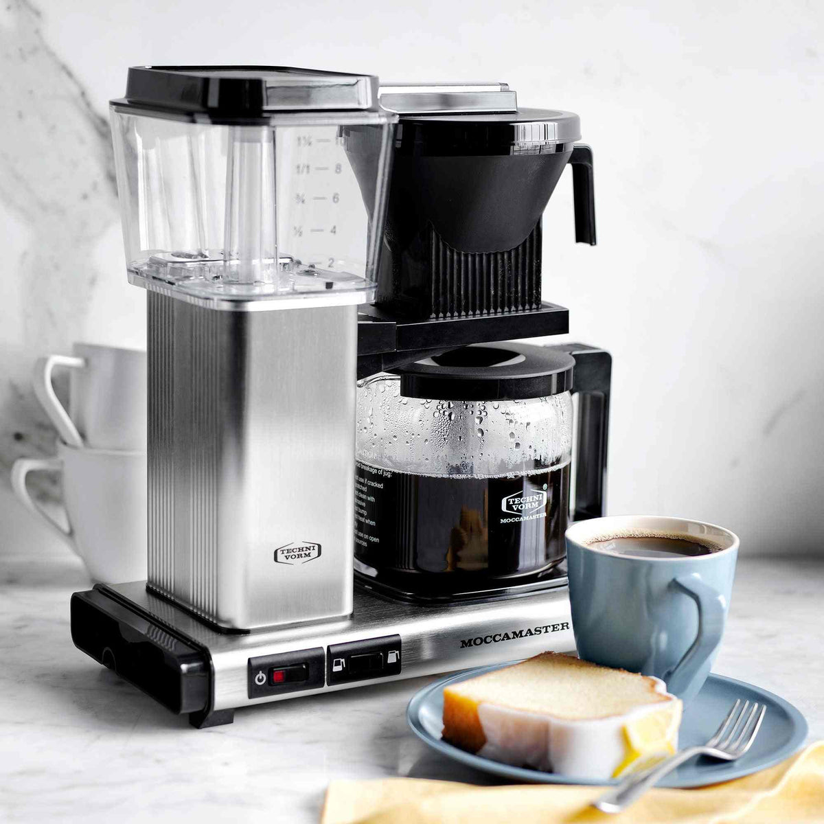 Technivorm Moccamaster KBGV Select 10-cup coffee maker with brew-volume selector and glass carafe brewing aromatic coffee in under 6 minutes