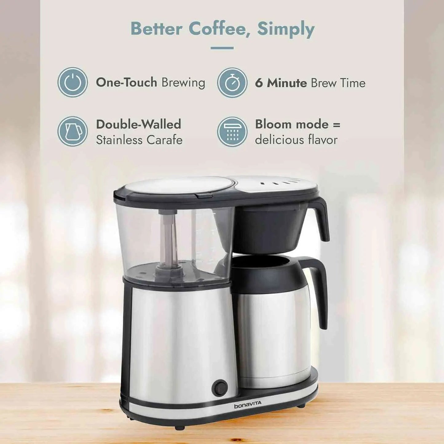 Bonavita Connoisseur 8 Cup Drip Coffee Maker with one-touch pour over brewing and stainless steel thermal carafe