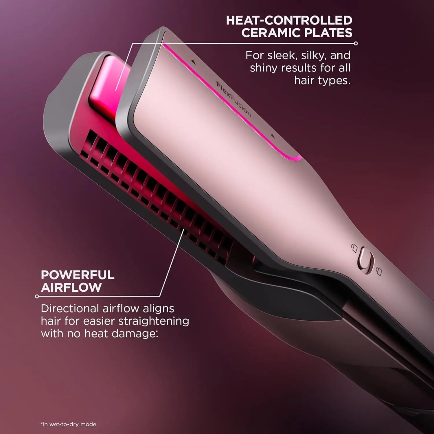 FlexFusion Air and Ceramic Hair Straightener with scalp protection for damage-free wet-to-dry styling