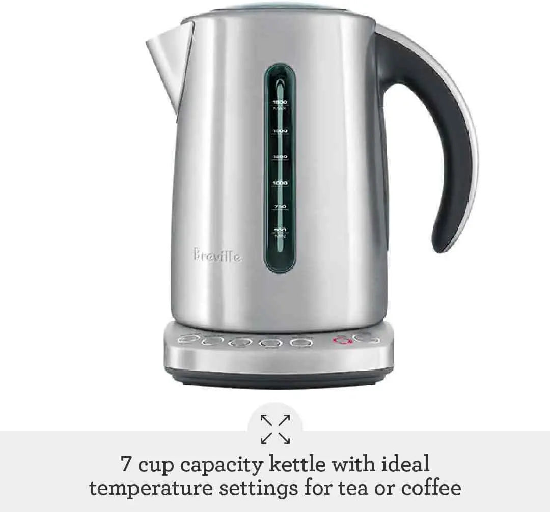 Breville Variable-Temperature Tea & Coffee Kettle with 7.5 cup capacity and 5 temperature settings for tea and coffee brewing