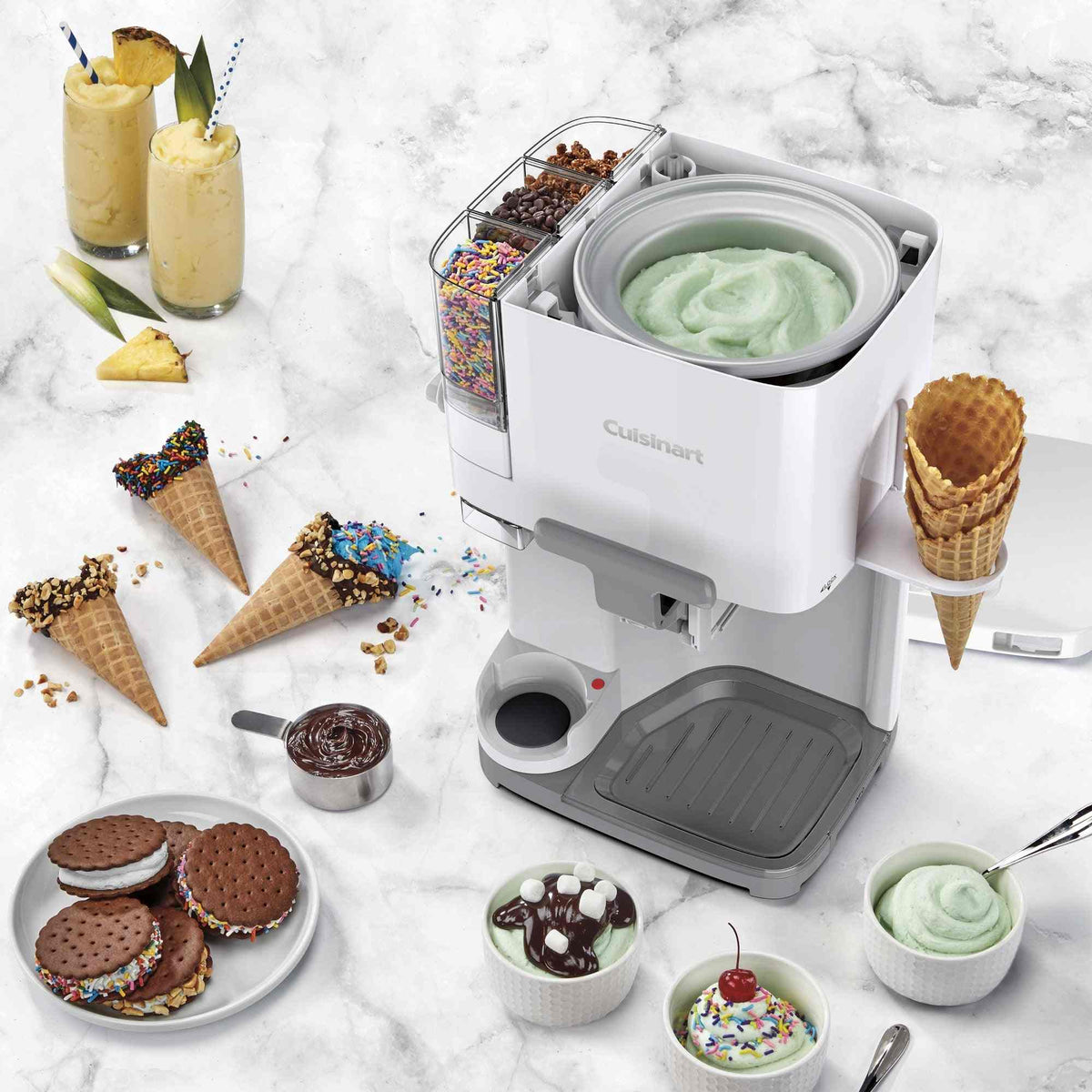 Cuisinart Soft Serve Ice Cream Maker with warming cup and mix-in dispensers, 1.5-qt capacity