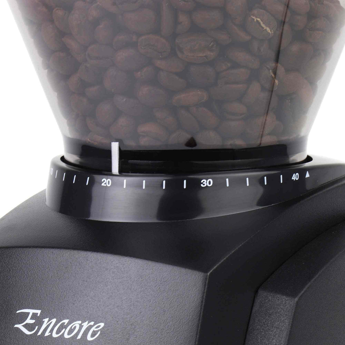 Baratza Encore Conical Burr Coffee Grinder with 40 grind settings and clear grinds bin for precise coffee brewing