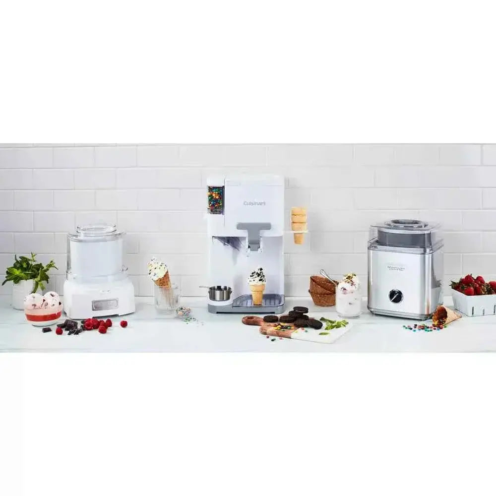 Cuisinart white frozen yogurt ice cream and sorbet maker with large capacity and easy-lock lid