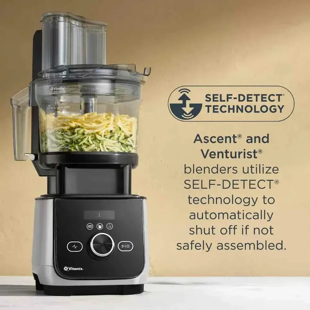 Vitamix Ascent Series 12-cup black food processor attachment with BPA-free dishwasher-safe components and multi-use stainless steel blade