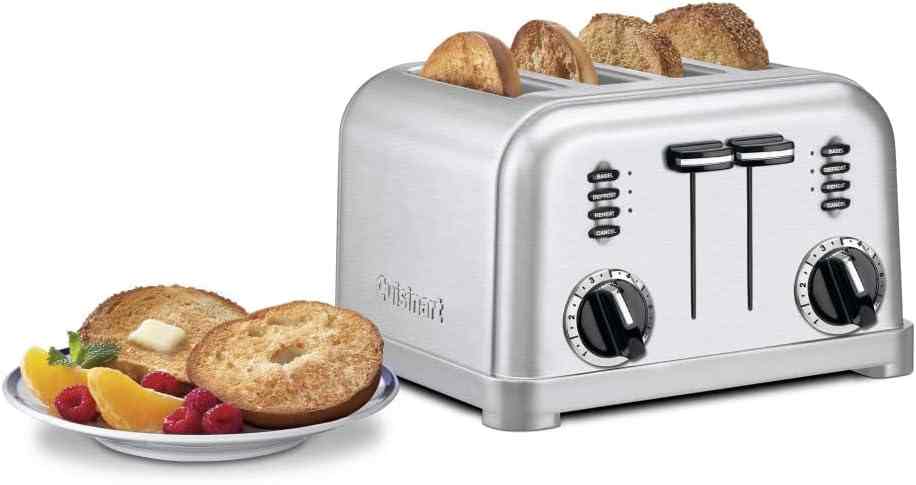 Cuisinart 4 Slice Toaster Oven in brushed stainless steel with dual controls and six browning settings