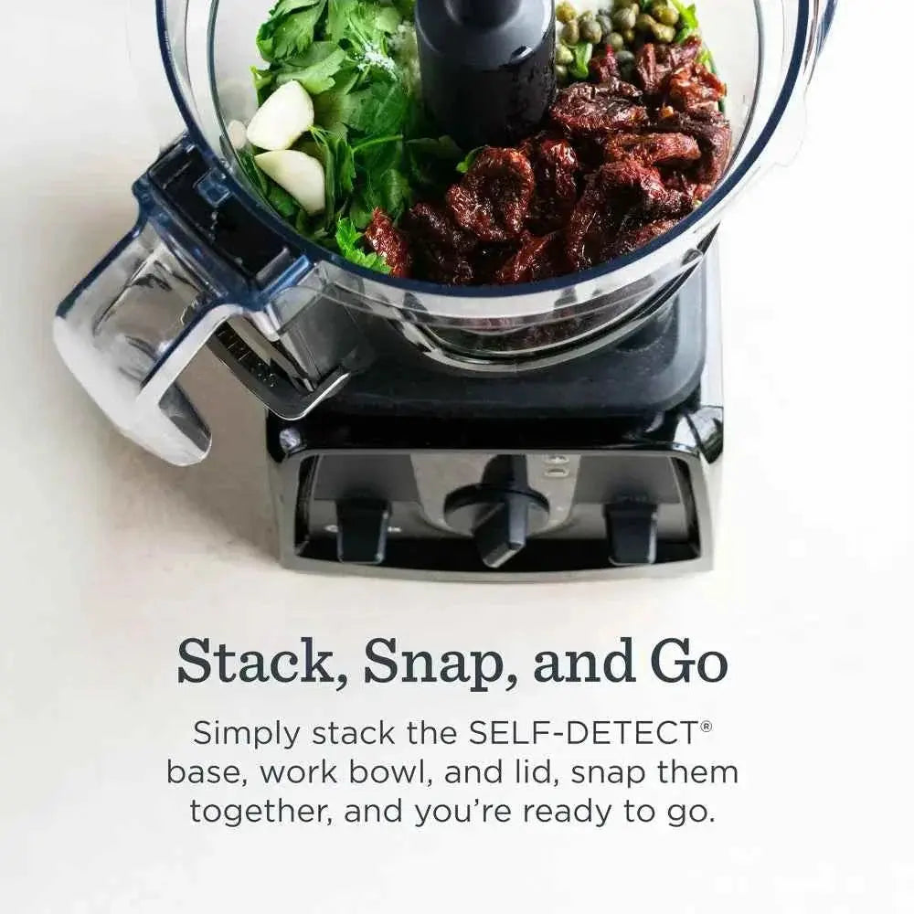 Vitamix Ascent Series 12-cup black food processor attachment with BPA-free, dishwasher-safe design and multi-use stainless steel blades