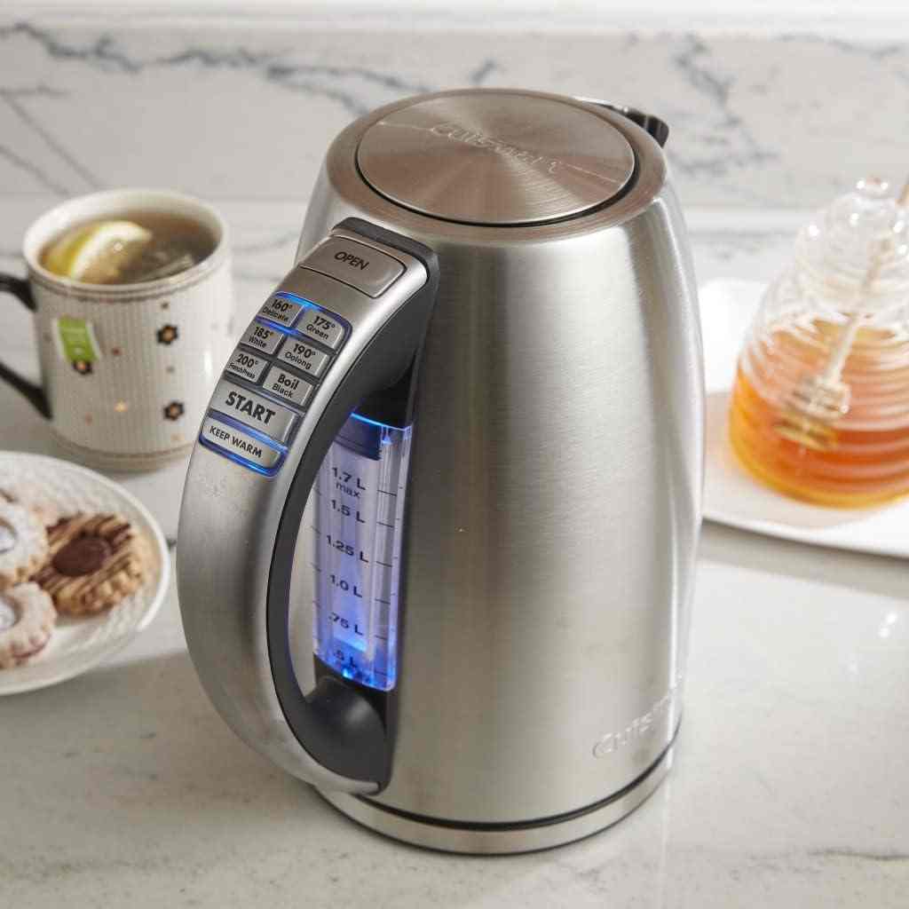 Cuisinart 1.7-Liter cordless stainless steel electric kettle with six preset temperature settings and blue LED controls