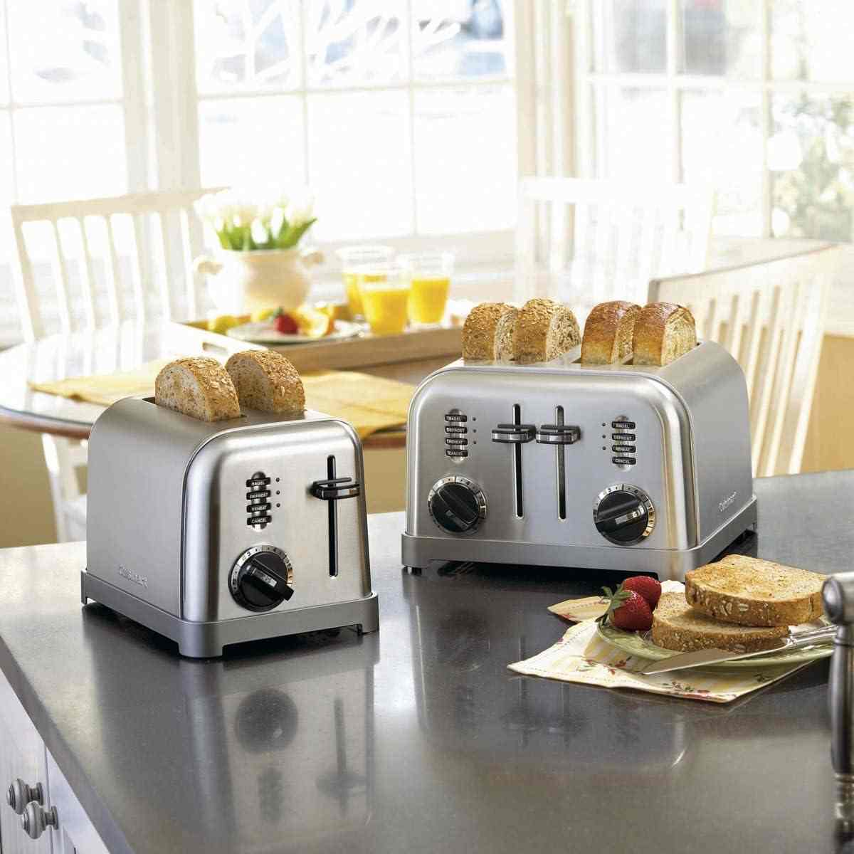 Cuisinart 4 Slice Toaster Oven in brushed stainless steel with dual control panels and six browning settings