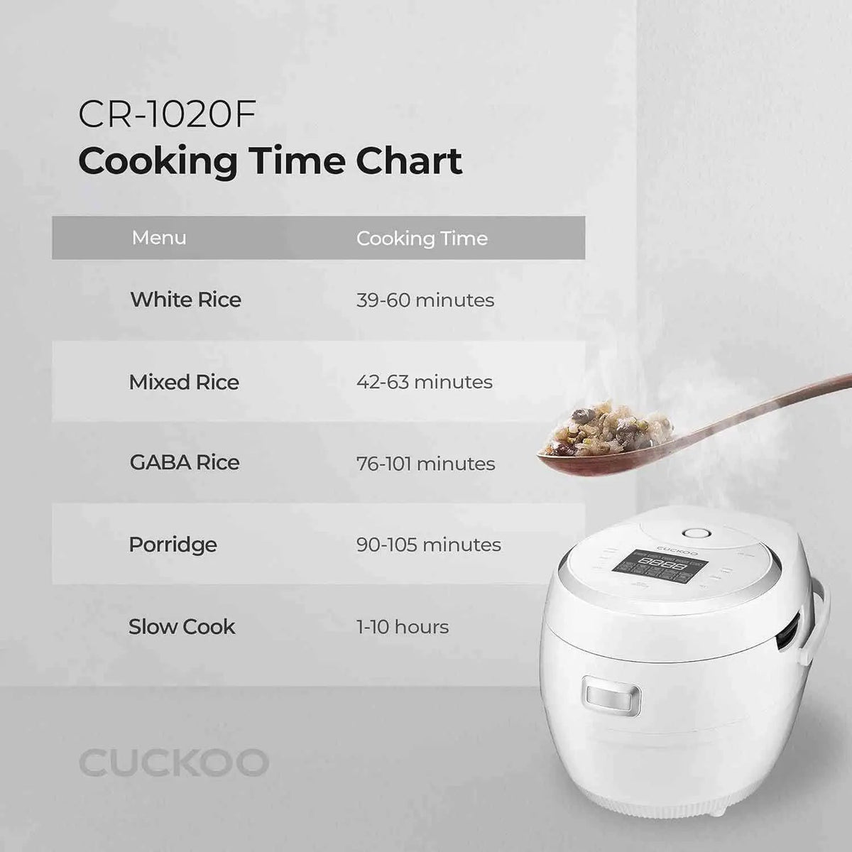 Cuckoo CR-1020FW 10-cup rice cooker with 16 cooking programs and LED touch panel