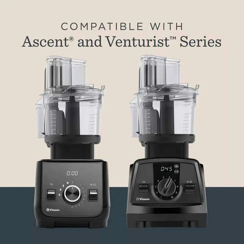 Vitamix Ascent Series 12-cup black food processor attachment with BPA-free dishwasher-safe components and stainless steel blades