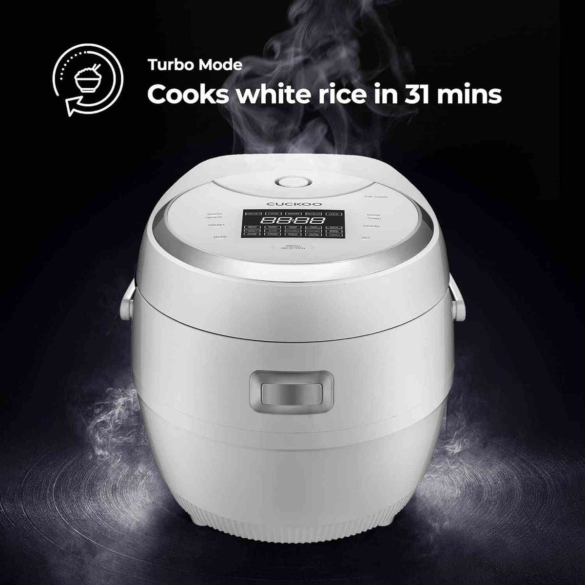 Cuckoo CR-1020FW 10-cup Micom rice cooker with 16 menu options and LED touch panel