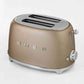 SMEG 2 Slice Toaster with retro design, six browning levels, extra-wide slots, and stainless steel crumb tray