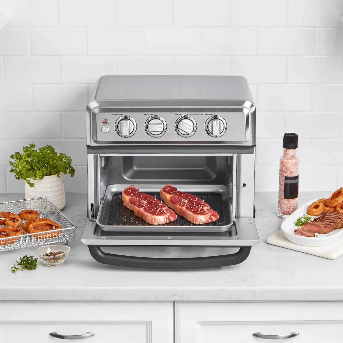 Cuisinart Air Fryer Toaster Oven 7-in-1 stainless steel countertop appliance with air fryer basket and baking accessories