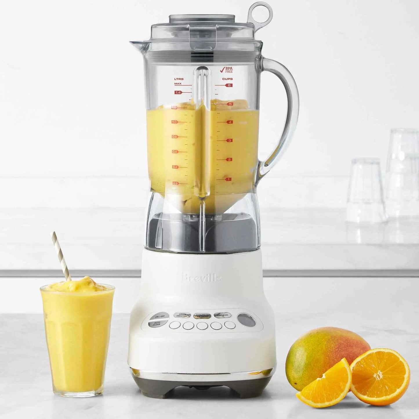 Breville Fresh and Furious Blender silver model with Kinetix Bowl and Blade system and LED display